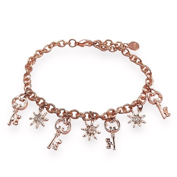 Rose Gold Key & Star Chain Link Bracelet - Picture 1 of 4